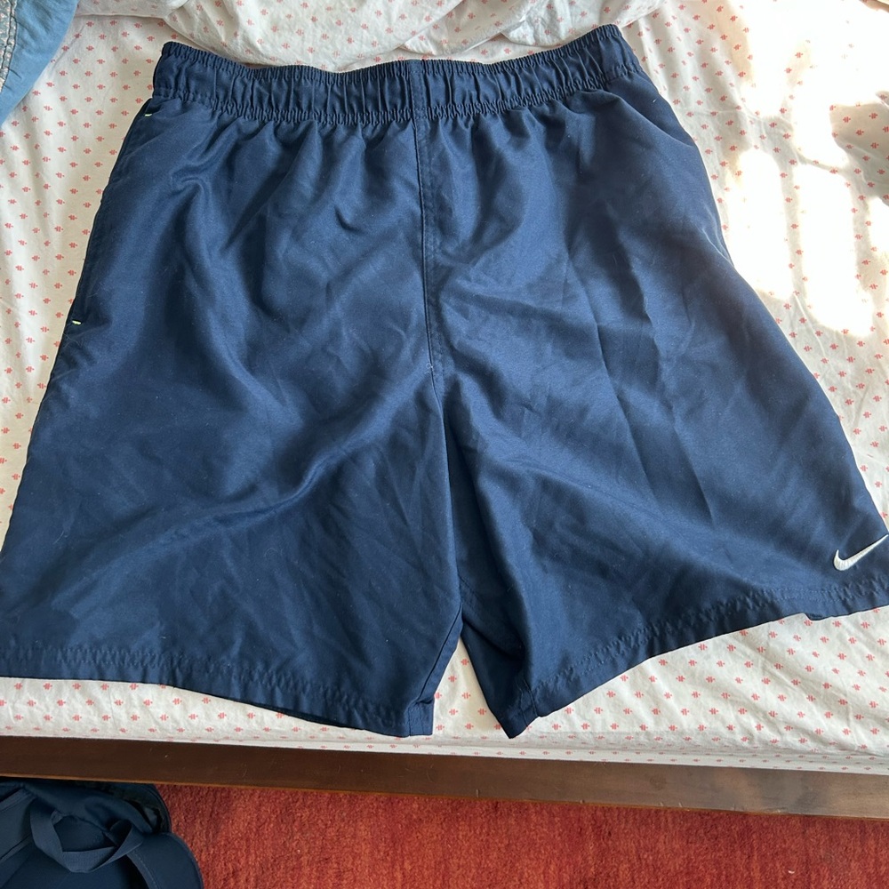 Nike Navy Mesh Shorts with Neon Yellow Drawstring